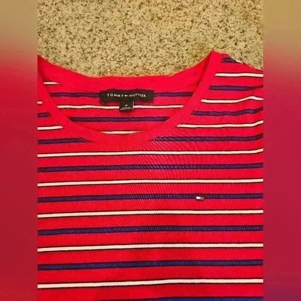 Tommy Hilfiger Red, White, & Blue Striped Short-Sleeve T-Shirt, Size Medium - Picture 2 of 5